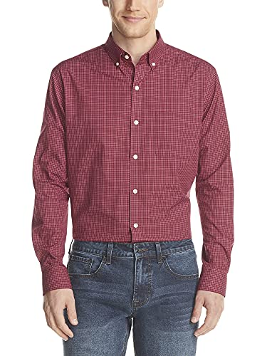 Van Heusen Męska koszula z długim rękawem bez zmarszczek, Czerwony port, XL