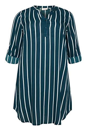Kaffe Curve Plus Size Damska Koszula Sukienka Tunic Długie Rękawy Knee-Długość, Legion Blue/Chalk Stripe, 42/du?y rozmiar