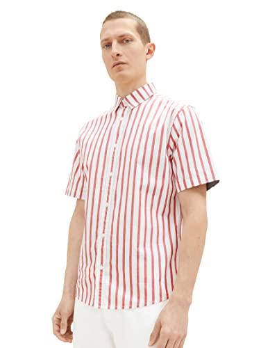 TOM TAILOR Koszula męska 1037282, 31787, czerwona, biała w paski, XXL, 31787 - Red Off White Stripe, XXL