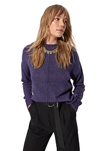 Trendyol Damska bluza z okrągłym dekoltem, zwykła, fioletowa, S, Fioletowy