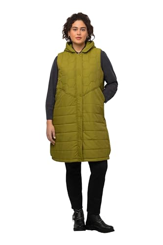 Ulla Popken, Hyprar długa kamizelka damska, duże rozmiary, z kapturem i pikowaniem o strukturze plastra miodu, oliwkowy, 50-52 duże rozmiary