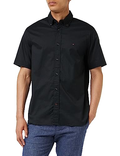 Tommy Hilfiger Męska koszula Flex POPLIN RF S/S na co dzień, czarna, M, Czarny, M