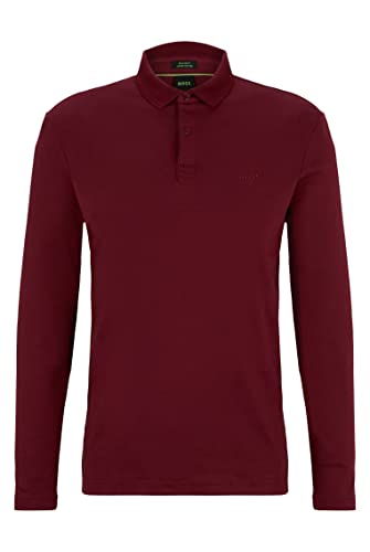 BOSS Męska koszulka polo Pirol z długim rękawem z bawełny Interlock z logo, ciemnoróżowy, S