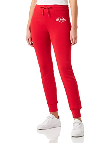 Love Moschino Slim Fit Jogger With Love Moschino Heart Holographic Print Damskie spodnie swobodne, Czerwony, 42