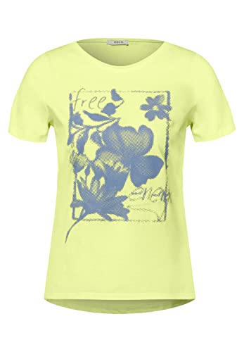Cecil Damska koszulka bawełniana B317845, wzór kwiatowy, żółty (Soft Lemon Yellow), L