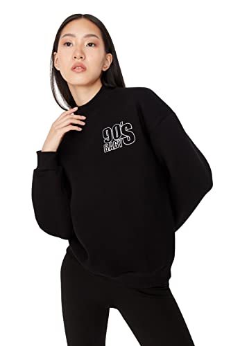 Trendyol Damska bluza z dzianiny o regularnym kroju basic z okrągłym dekoltem, Czarny, L