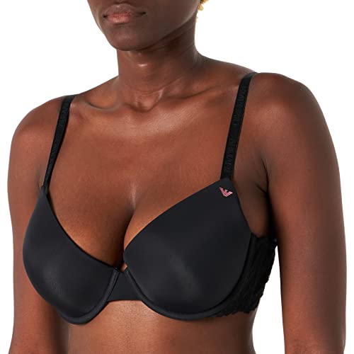 Emporio Armani Damski biustonosz Second Skin z mikrofibry i Lace Push Up, czarny, 70B