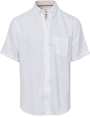 BRAX Męska koszula lniana Dan U AIRWASHED Linen z krótkim rękawem, biała, XXXL, biały, 3XL