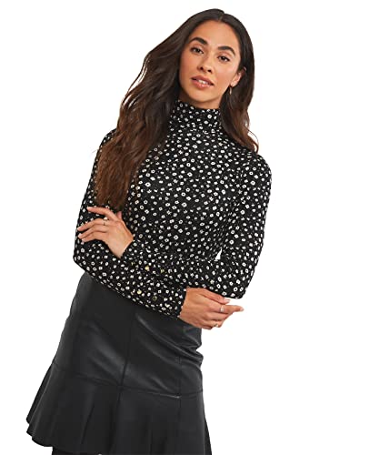 Joe Browns Damska koszula z długim rękawem Ditsy Floral Roll Neck Top, czarna, 8, Czarny, 34