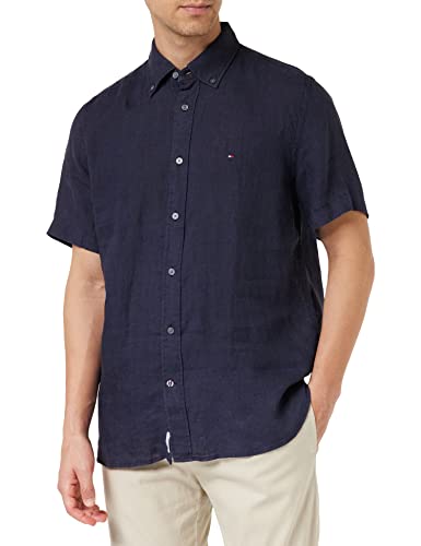 Tommy Hilfiger Męska koszula lniana farbowana pigmentowo Rf S/S na co dzień, Pustynne niebo, 3XL