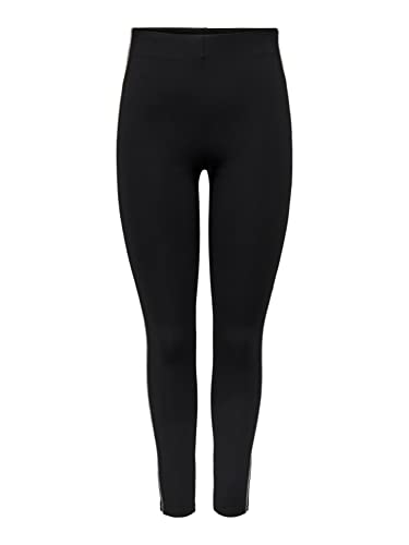 ONLY Legginsy damskie ONLAURA HW LEGGGING PNT, czarne/szczegóły: srebrny panel błyszczący, XL/32