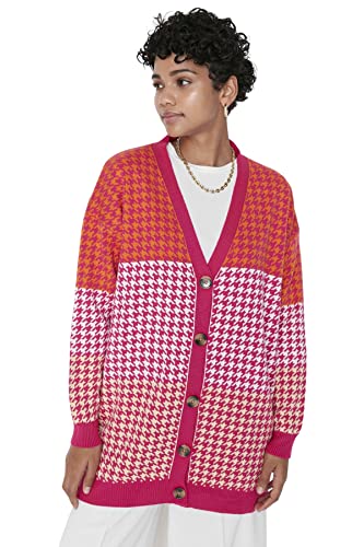 Trendyol Damskie skromne regularne podstawowe dzianina z dekoltem w serek skromne kardigany, fuksja, L