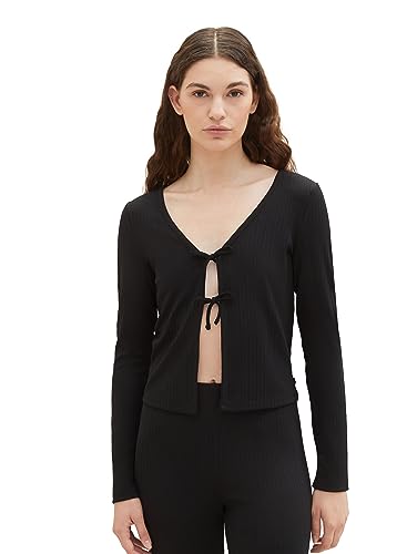 TOM TAILOR Denim Bolerko damskie z długim rękawem ze strukturą żeberkową, 14482-Deep Black, XL