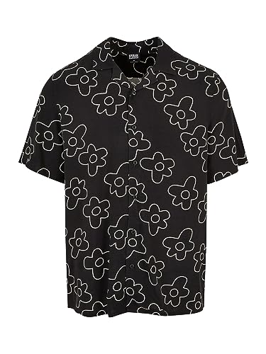 Urban Classics Men Viscose AOP Resort Shirt, koszula męska, dostępna w wielu różnych kolorach, rozmiary XS-5XL, czarny kwiat, M