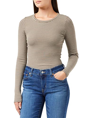 Jack & Jones Jxfreya LS Rib Stripe tee Noos Koszula damska Długi rękaw, Morel/Stripes:bone White, M