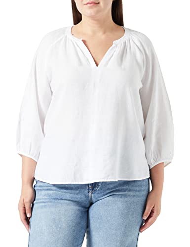 Gerry Weber Damska bluzka lniana z rękawami 3/4 z rękawami balonowymi 3/4, rękawy balonowe, raglanowa bluzka z rękawami 3/4, rękaw 3/4, jednokolorowa, biały/biały, 38