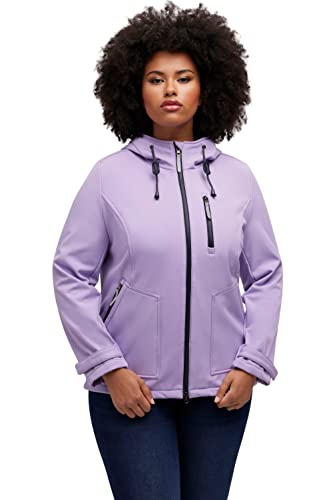 Ulla Popken Damska kurtka softshell, wodoodporna, podszewka z polaru, kurtka z kapturem, Violet Thunder, 46/48