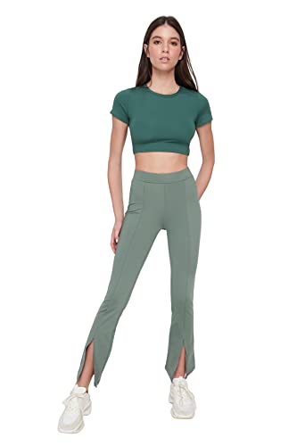Trendyol Damskie spodnie dresowe męskie Hoher Bund Flared Jogginghose, Khaki, S