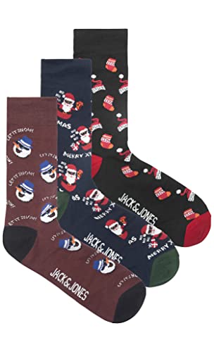 JACK & JONES Męskie skarpety Jacksanta Giftbox, Oxblood Red/Pack: Navy Blazer - Black, rozmiar uniwersalny