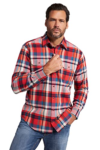 JP 1880 Męska koszula w kratkę, z długim rękawem, kołnierzyk typu kent, nowoczesny krój, do 8 XL t-shirt, Siren Red, XXL