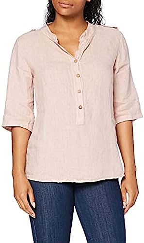 Bonateks, Bluzka z kołnierzem tunezyjskim z koronkową wstawką i długimi nakładanymi rękawami, 100% len, rozmiar DE:38, rozmiar US: L, topy, satyna - wyprodukowano we Włoszech, wielokolorowy, 38