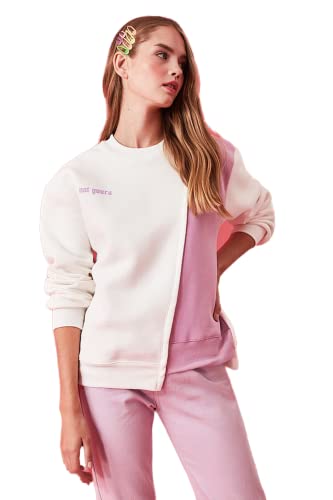 Trendyol Damska bluza z dzianiny o regularnym kroju basic z okrągłym dekoltem, biały, XS