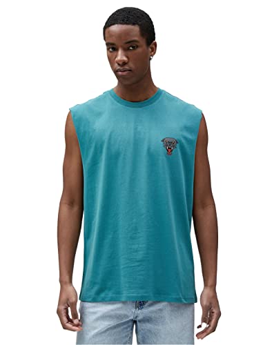 Koton Męski tank top bez rękawów z nadrukiem wilka, Zielony (789), L