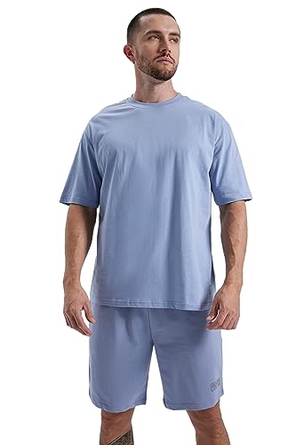 DeFacto Męski Basic Oversized T-shirt męski – klasyczny T-shirt dla mężczyzn, niebieski, L