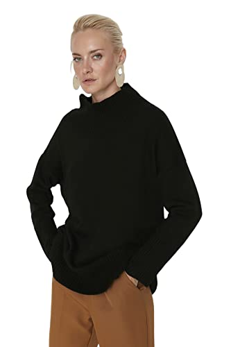 Trendyol Damska bluza ze stójką zwykła zwykła bluza, Czarny, S