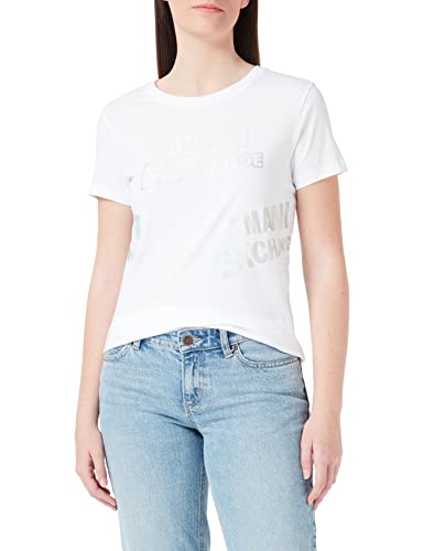 Armani Exchange Damska koszulka z krótkim rękawem, regularny krój, z logo na plecach, biała, ekstra mała, biały, XS