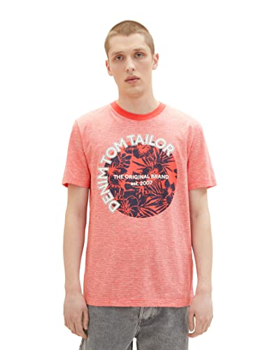 TOM TAILOR Denim T-shirt męski z nadrukiem, 31931 - Red Stripy Structure, XS