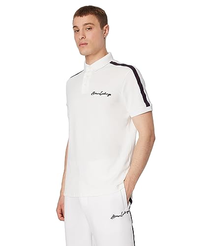 Armani Exchange Męska koszulka polo z logo Sustainable, wyhaftowane logo, Contrast Lines, Weiß, S