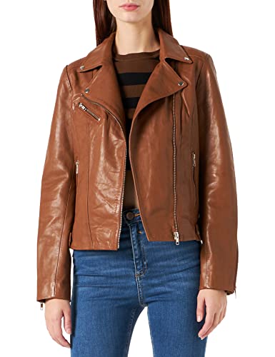Naf Naf Damska kurtka skórzana, koniak, 34