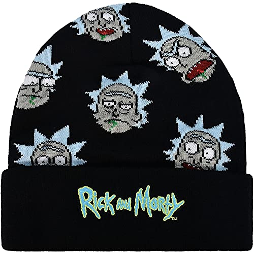 Concept One Unisex dorosły Rick and Morty Logo Rick Sanchez Head dzianinowa czapka typu beanie z mankietami, czarna, jeden rozmiar US, Czarny, rozmiar uniwersalny