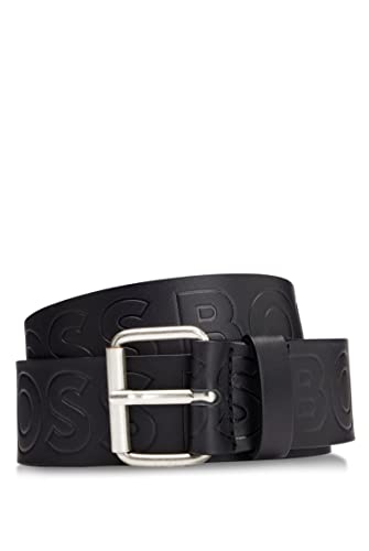 BOSS męski Serge Sz40 Włoski skórzany pasek z nadrukiem logo, Black1, 105