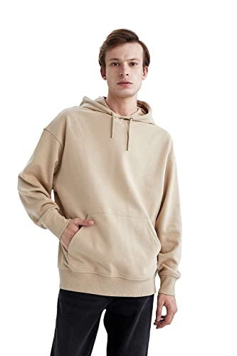 DeFacto Męski sweter z długim rękawem – okrągły dekolt bluza męska (piaskowy, S), Sand, S