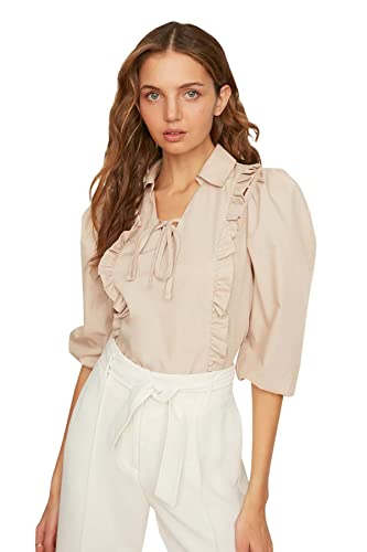 Trendyol Bluza damska w kolorze beżowym Flat Frilly Woven Blouse, 36