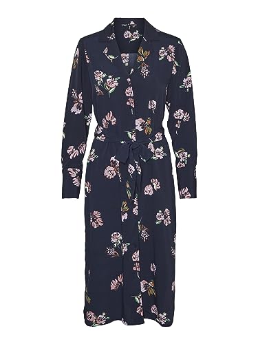 VERO MODA Damska sukienka koszulowa VMLYDIA LS Calf Shirt Dress WVN, Navy Blazer/Aop: lana, XS