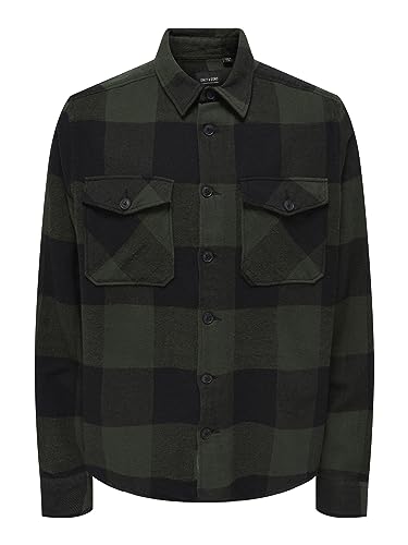 Only & Sons Męska koszula Onsmilo Life Ls Check Noos, Noc leśna, XS
