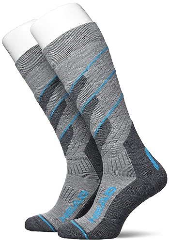 HEAD Skarpety narciarskie dla początkujących w kształcie litery V (2 sztuki), Grey / Sky Blue Combo, 39-42 EU