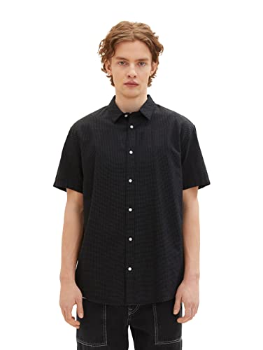 TOM TAILOR Denim Męska koszula 1036254, 31877-Black Multicolor Structure, S, 31877 - Black Multicolor Structure, S