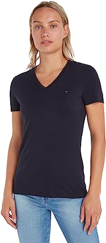 Tommy Hilfiger Damska koszulka Heritage V-nk Tee, niebieski (MIDNIGHT 403), S