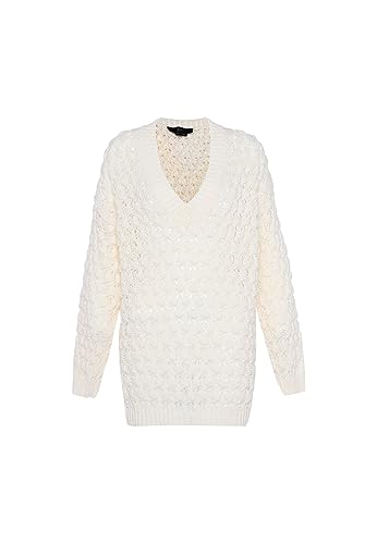 faina Damski sweter z dekoltem w serek i wyciętą dzianiną WOLLBIAŁY rozmiar XL/XXL, biały (wollweiss), XL