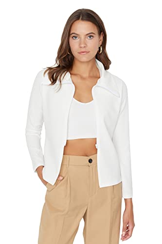 Trendyol Damen Figurbetont Basic Plain Gestrickt Jacke Płaszcz Damski, Ecru, XS