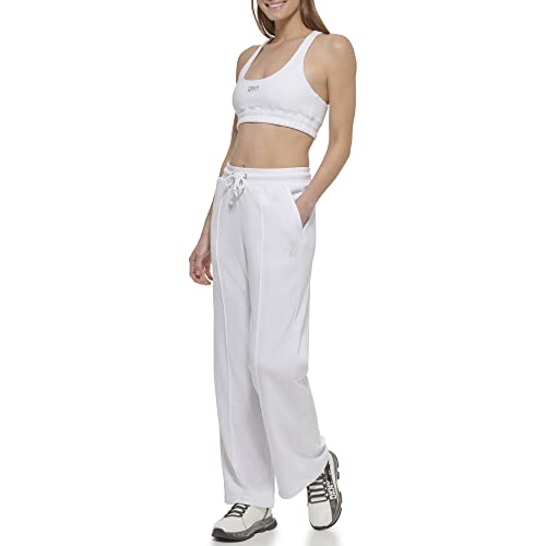 DKNY Damskie spodnie dresowe Tonal Stacked Logo Pintuck Wide Leg, białe, M, biały, M
