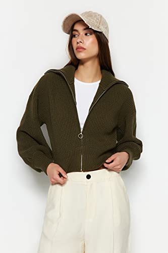 Trendyol FeMan Regular Fit Basic stójka dzianinowy kardigan, khaki, S, Khaki, S