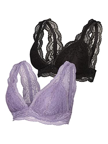 MAMA.LICIOUS Damski biustonosz MLNEWSENIA LACE Bra 2F 2-P A. BH, Black/Pack:Violet Tulip, XL, Black/Pack:violet Tulip, XL