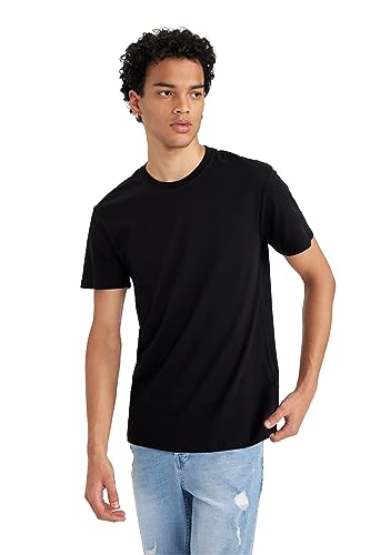 DeFacto Męski t-shirt Slim Fit Basic – klasyczny T-shirt dla mężczyzn, czarny, XS