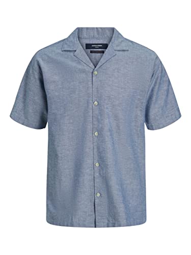 JACK & JONES Męska koszula Jprblusummer Linen Resort Shirt S/S Sn, Faded Denim/Fit: relax Fit, M