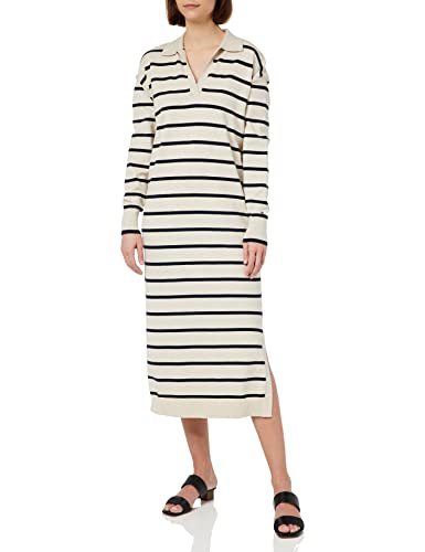 Tommy Hilfiger Damska miękka sukienka polo STP SWTR MIDI LS koszulka, wrzosowe mleko owsiane pustynne niebo w paski, L